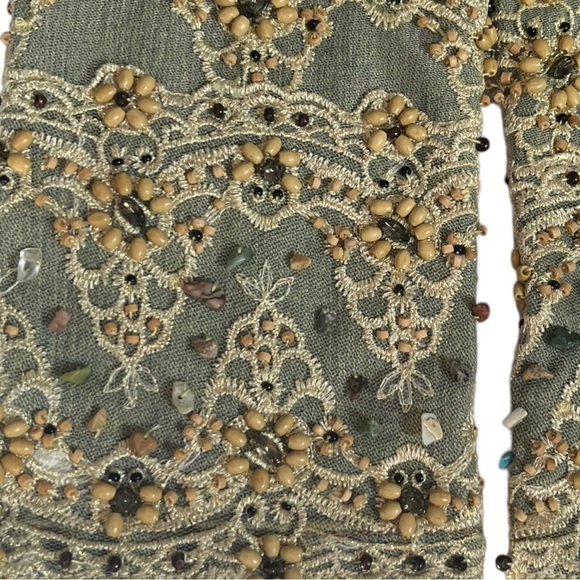 Vintage Kaity Jean Jacket Belted Button Front Bead Lace Sleeve Size Medium - Picture 14 of 16